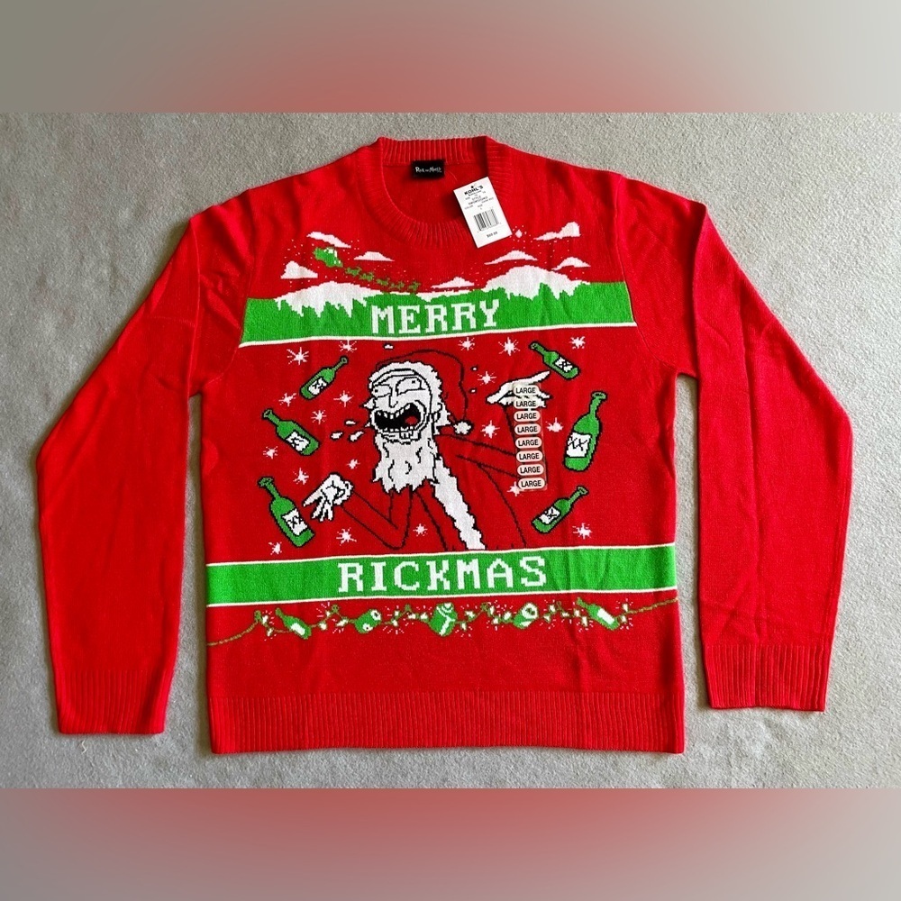 New Rick & Morty Merry Rickmas Men’s Christmas Sweater Red Size Large